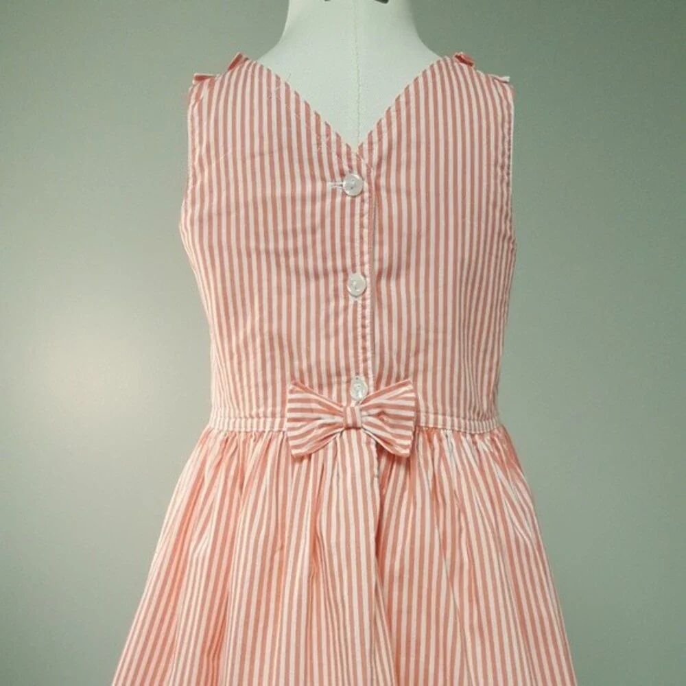 Mon Caramel Pinstripe Coral Seersucker Sun Dress